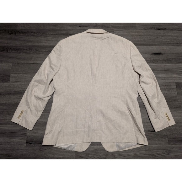 Stafford Men's Tan Herringbone Linen Cotton Classic Fit Blazer Size 50R - Picture 9 of 9